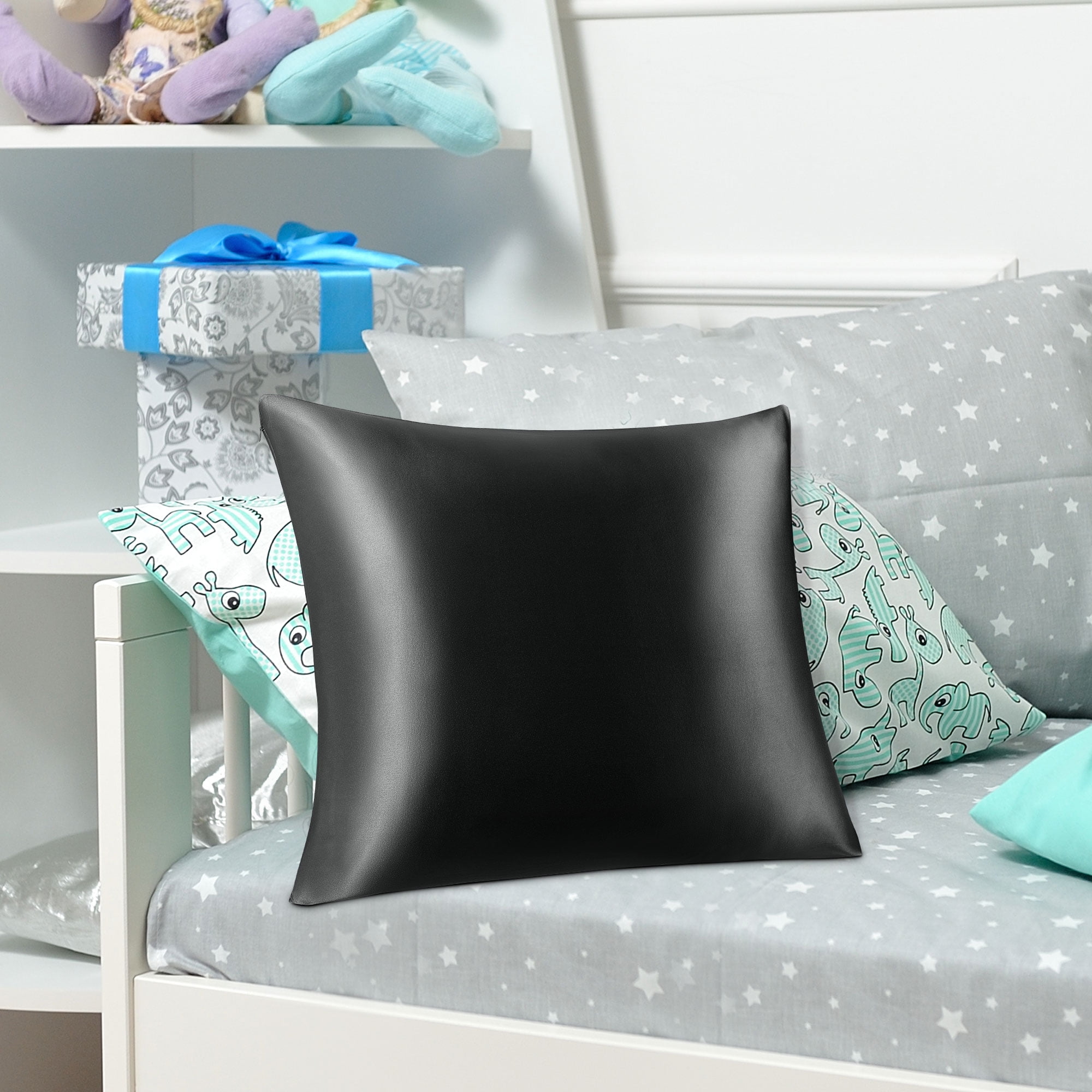 PiccoCasa 1 Pc 19 Momme Silk Pillowcase with Hidden Zipper Non-Standard Black 16" x 16"
