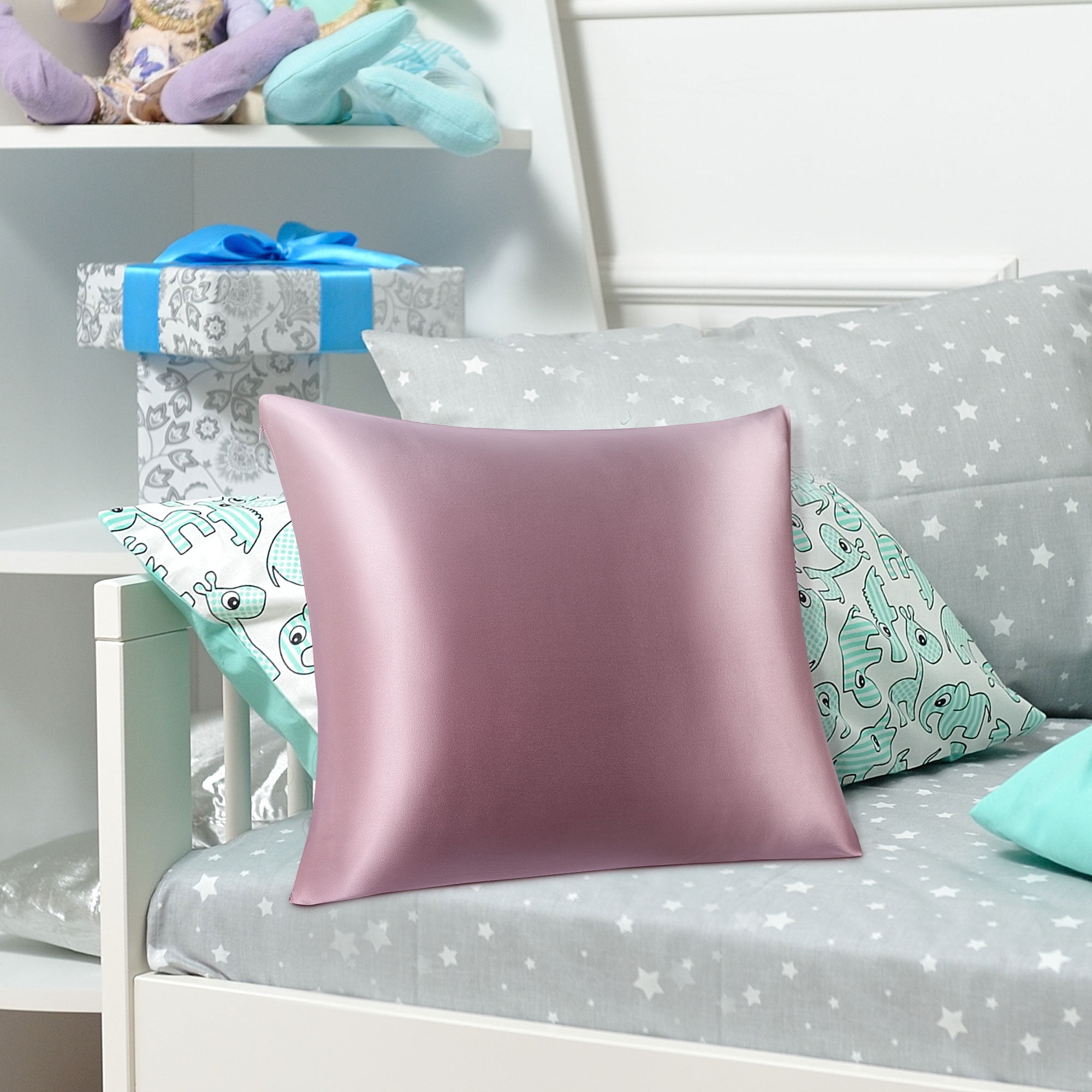 PiccoCasa 1 Pc 19 Momme Silk Pillowcase with Hidden Zipper Non-Standard Mauve Pink 16" x 16"