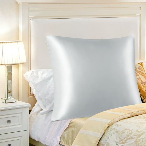 PiccoCasa 1 Pc 19 Momme Silk Pillowcase with Hidden Zipper Jumbo Silver 31" x 31"