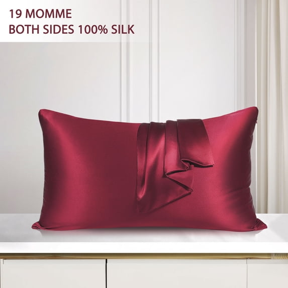 PiccoCasa 1 Pc 19 Momme Silk Pillowcase with Hidden Zipper Standard Wine Red 16" x 31"