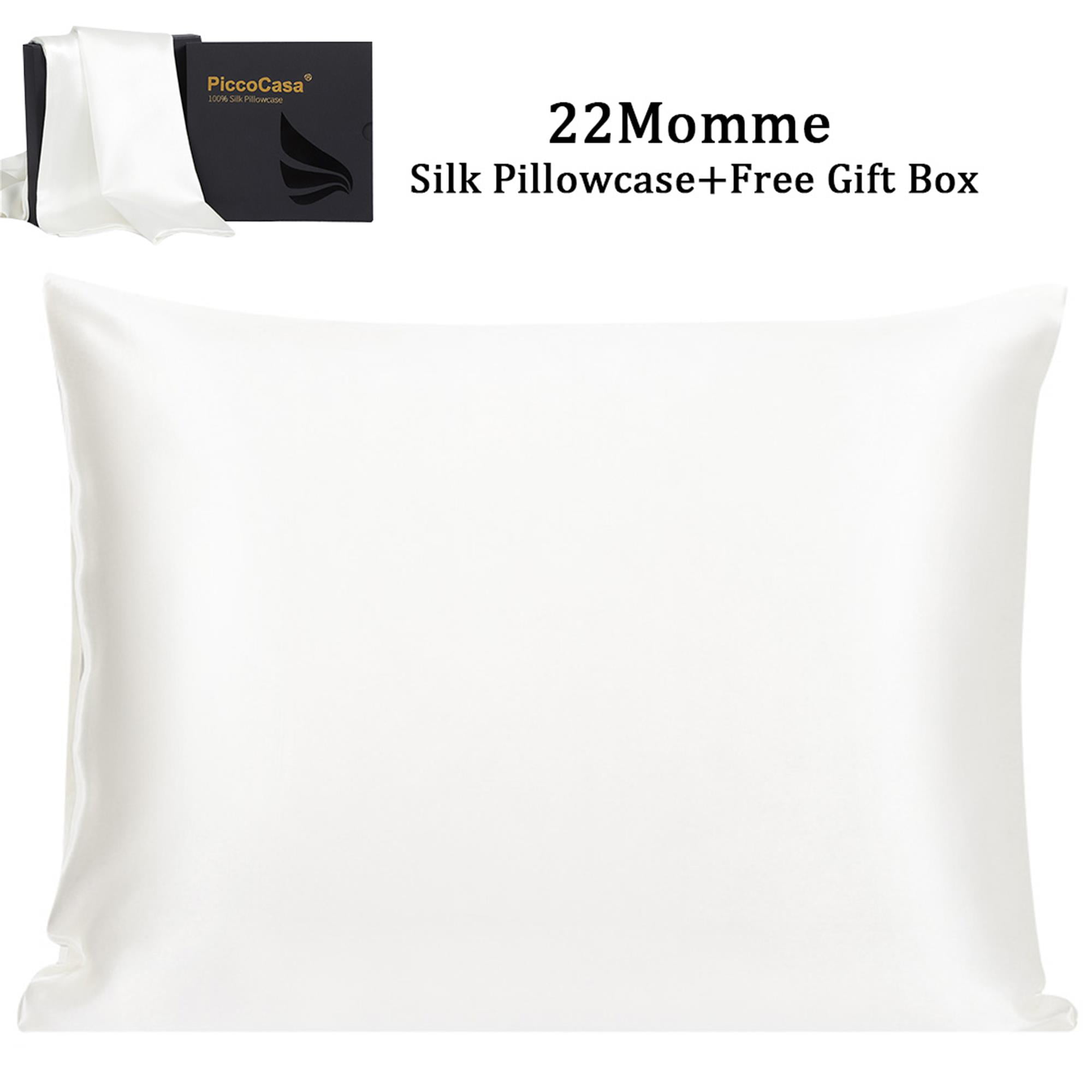 PiccoCasa 1 Pc 22 Momme Pure Silk Pillowcase, Envelope Course, Standard White