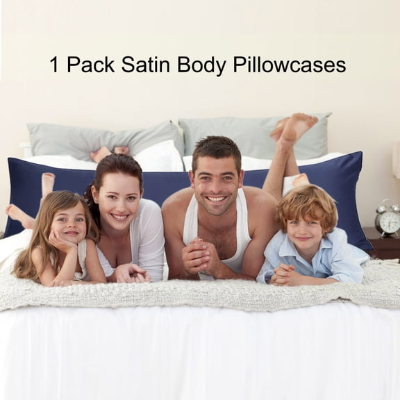 PiccoCasa 1 Pc Satin Body Pillow Cover Cases Silky Long Pillowcases for Women Jumbo Navy