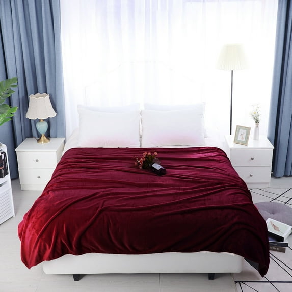 PiccoCasa 1 Pcs Home Warm Soft Microplush Fleece Solid Throw Blanket Burgundy 70" x 78"