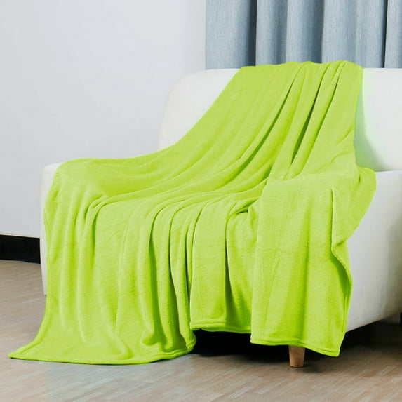 PiccoCasa 1 Pcs Home Warm Soft Microplush Fleece Solid Throw Blanket Yellow Green 70" x 78"