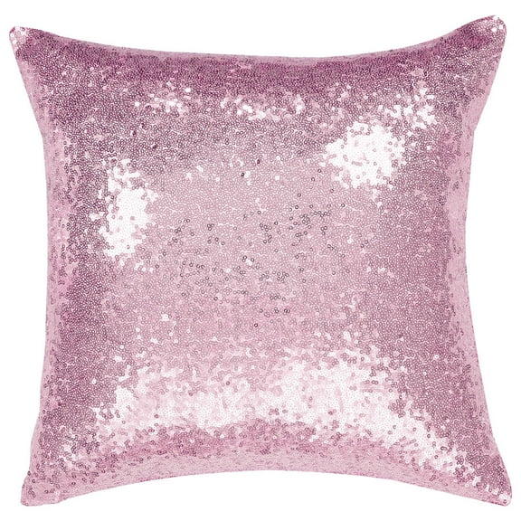 PiccoCasa 1 Piece Sequin Decorative Throw Pillow Cover for Sofa Bed, 16"x16" Pink