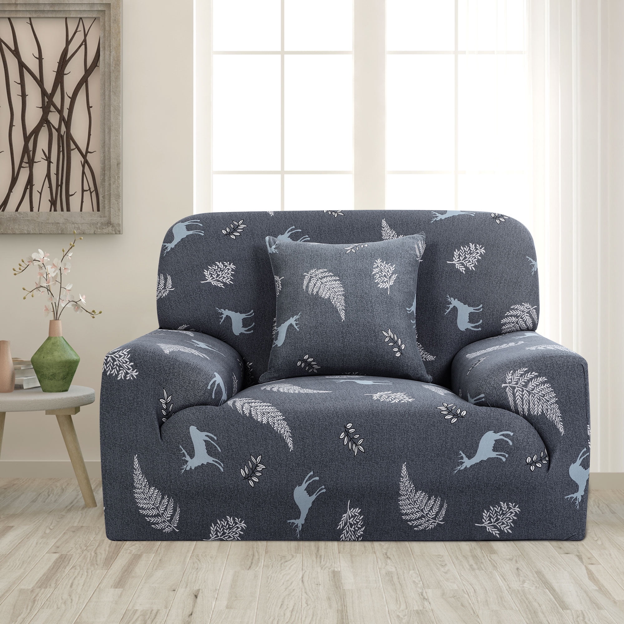 PiccoCasa 1 Seater Sofa Slipcover Spandex Couch Cover, Small Dark Gray