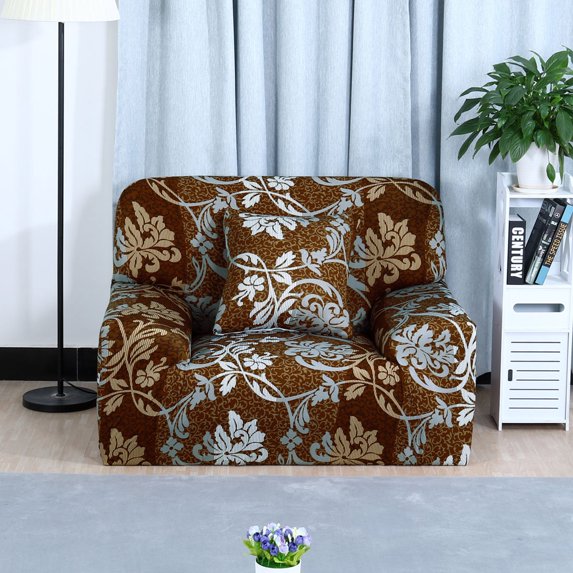 PiccoCasa 1 Seater Sofa Slipcovers Stretch Couch Covers with Folral, Brown