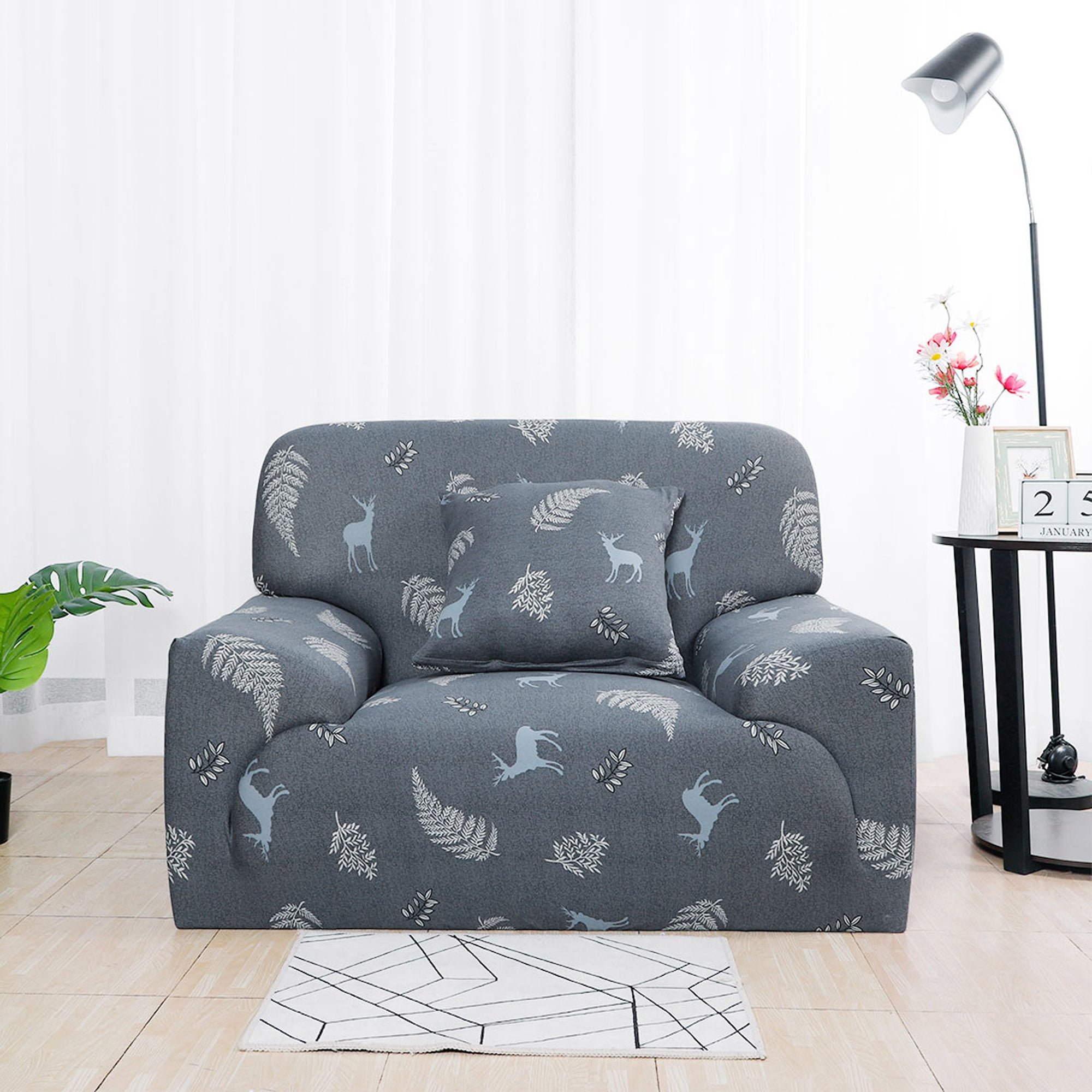 PiccoCasa Stretch Sofa Cover Printed Couch Covers Elastic Universal Sofa  Furniture Slipcovers for 1 2 3 4 Cushion Couches Gray 35-51 inches