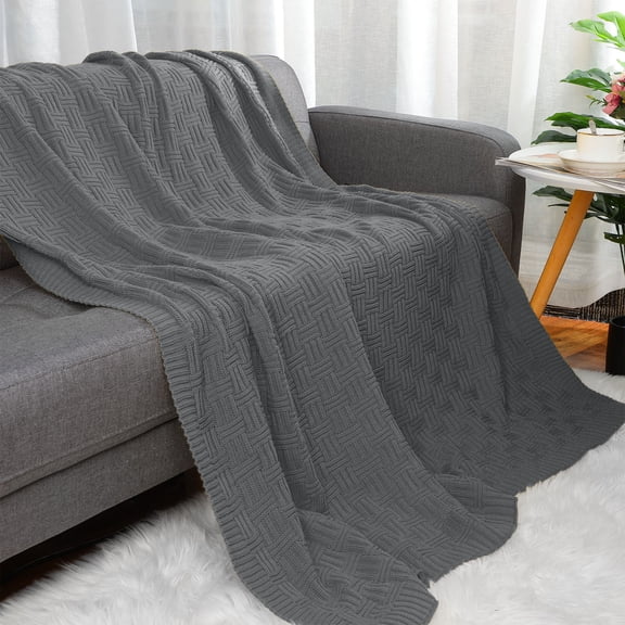 REGALWOVEN 100% Cotton Cross Cable Knit Throw Blanket For Sofa Couch Bed Home Bedding, Grey 47"x 70"