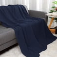 thumbnail image 1 of PiccoCasa 100% Cotton Cross Cable Knit Throw Blanket For Sofa Couch Bed Home Bedding, Navy Blue 47"x 70", 1 of 7