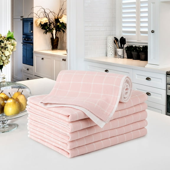 PiccoCasa 100% Cotton Kitchen Towels 6Pack, 13 x 29inch, Classic Plaid Pink