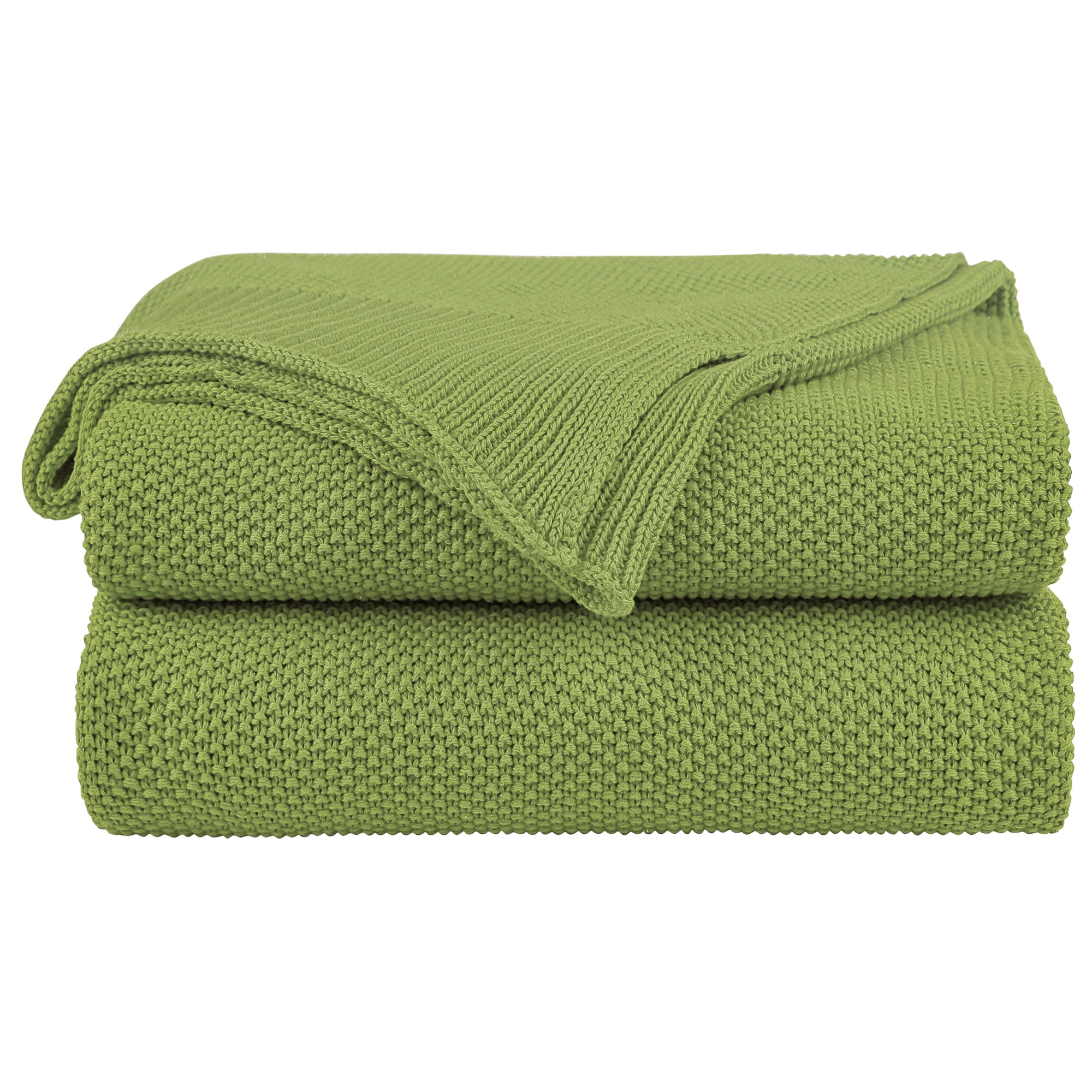 Grass Green Cotton Knit Soft Throw Blanket, 50" x 70"