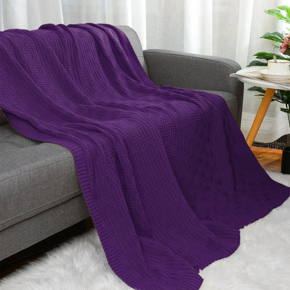 PiccoCasa 100% Cotton Knitted Lightweight Kids Throw Blanket for Sofa or Bed 47" x 78" Purple