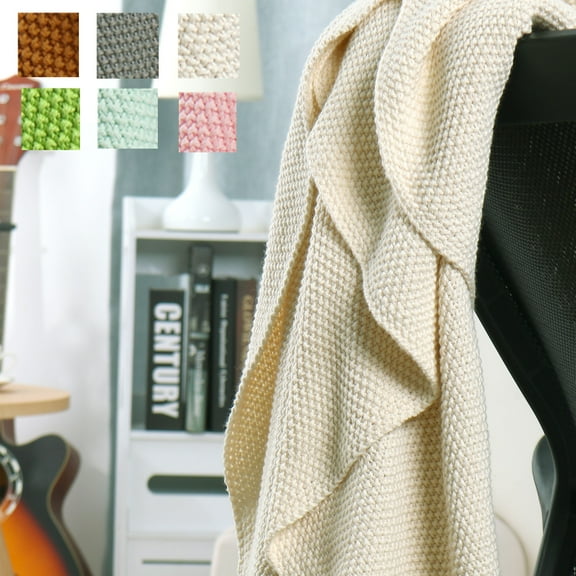 PiccoCasa 100% Cotton Soft Knitted Throw Decorative Blanket Sofa 50" x 60" Beige