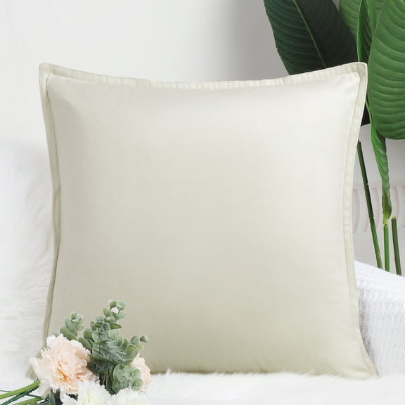 PiccoCasa 16"x16" Decorative Velvet Throw Pillow Covers Soft Square Cushion Cover 1Pcs Beige White