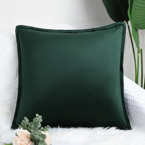 PiccoCasa 16"x16" Decorative Velvet Throw Pillow Covers Soft Square Cushion Cover 1Pcs Dark Green