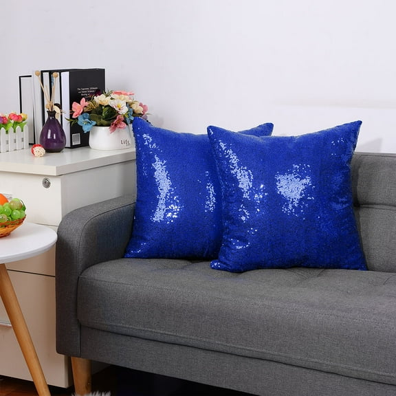 REGALWOVEN 16"x16" Sequin Throw Pillow Covers Glitter Decorative Cushion Cover Royal Blue 2