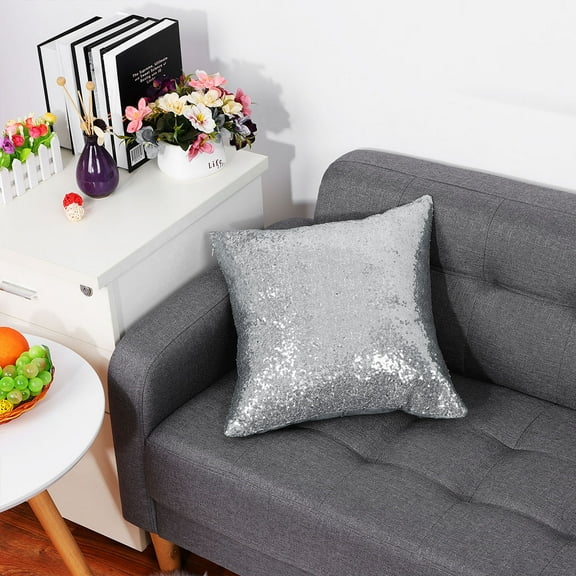 REGALWOVEN 16"x16" Sequin Throw Pillow Covers Glitter Decorative Cushion Cover Silver Tone 1