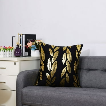 PiccoCasa 18 inch Gold Bronzing Throw Pillow Cover Square Cushion Cover, Leaves Pattern 1