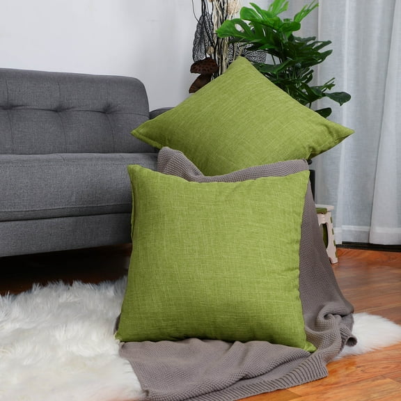 PiccoCasa 18" x 18" Cotton Linen Throw Pillowcases Set of 2, Green