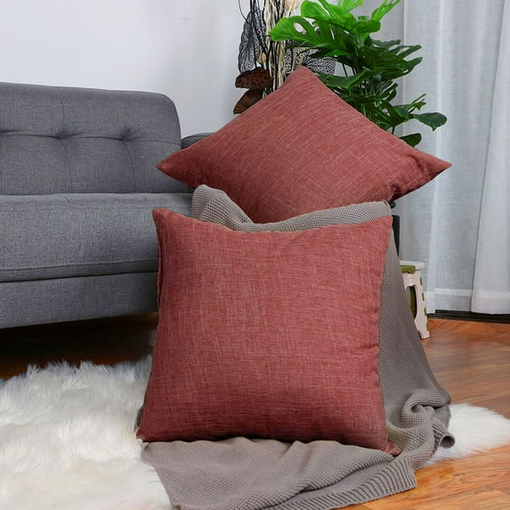 PiccoCasa 18" x 18" Cotton Linen Throw Pillowcases Set of 2, Red