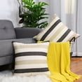 thumbnail image 1 of PiccoCasa 18"x18" Classic Stripe Cotton Linen Square Throw Pillowcases Pack of 2, Khaki Dark Grey, 1 of 6