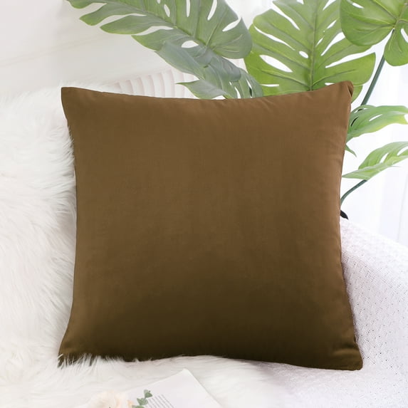 PiccoCasa 18"x18" Decorative Throw Pillow Cover Velvet Cushion Cover, Coffee Color