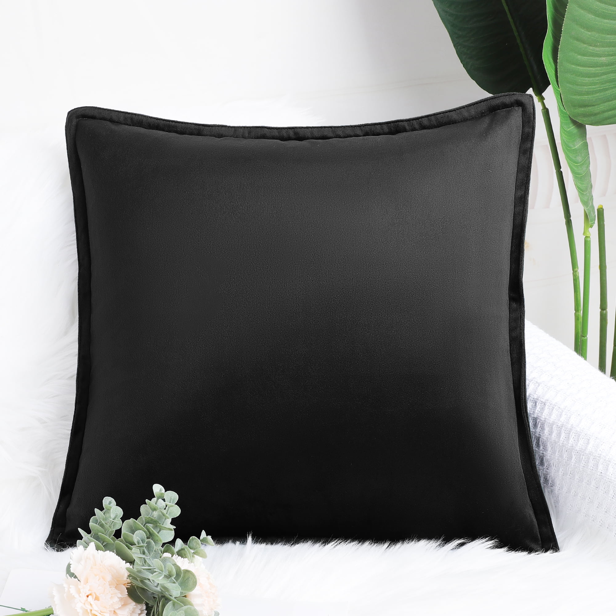 Black Velvet Square Throw Pillow Cover 18"x18"