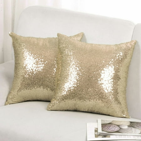 PiccoCasa 18"x18" Shiny Sequin Throw Pillow Covers Decorative Pillowcase, Champagne 2