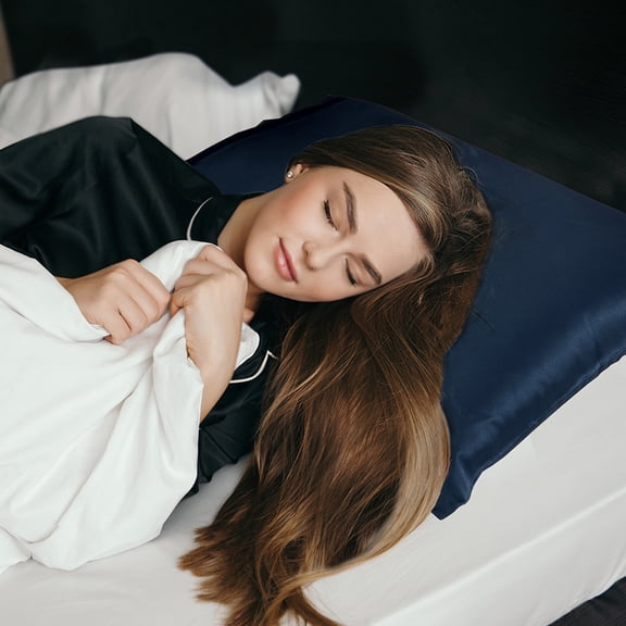 PiccoCasa 19 Momme Mulberry Silk Pillowcase for Hair and Skin, Queen Navy Blue