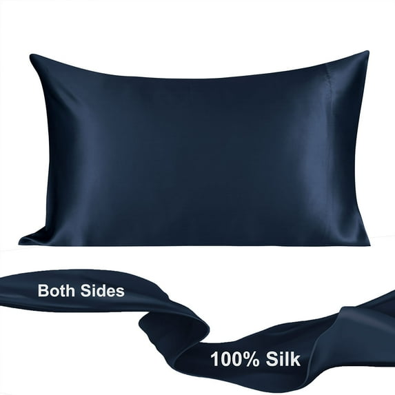 PiccoCasa 19 Momme Pure Silk Pillowcase with Envelope Closure, King Navy Blue