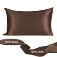 thumbnail image 1 of PiccoCasa 19 Momme Pure Silk Pillowcase with Envelope Closure, Queen Coffee Color, 1 of 7