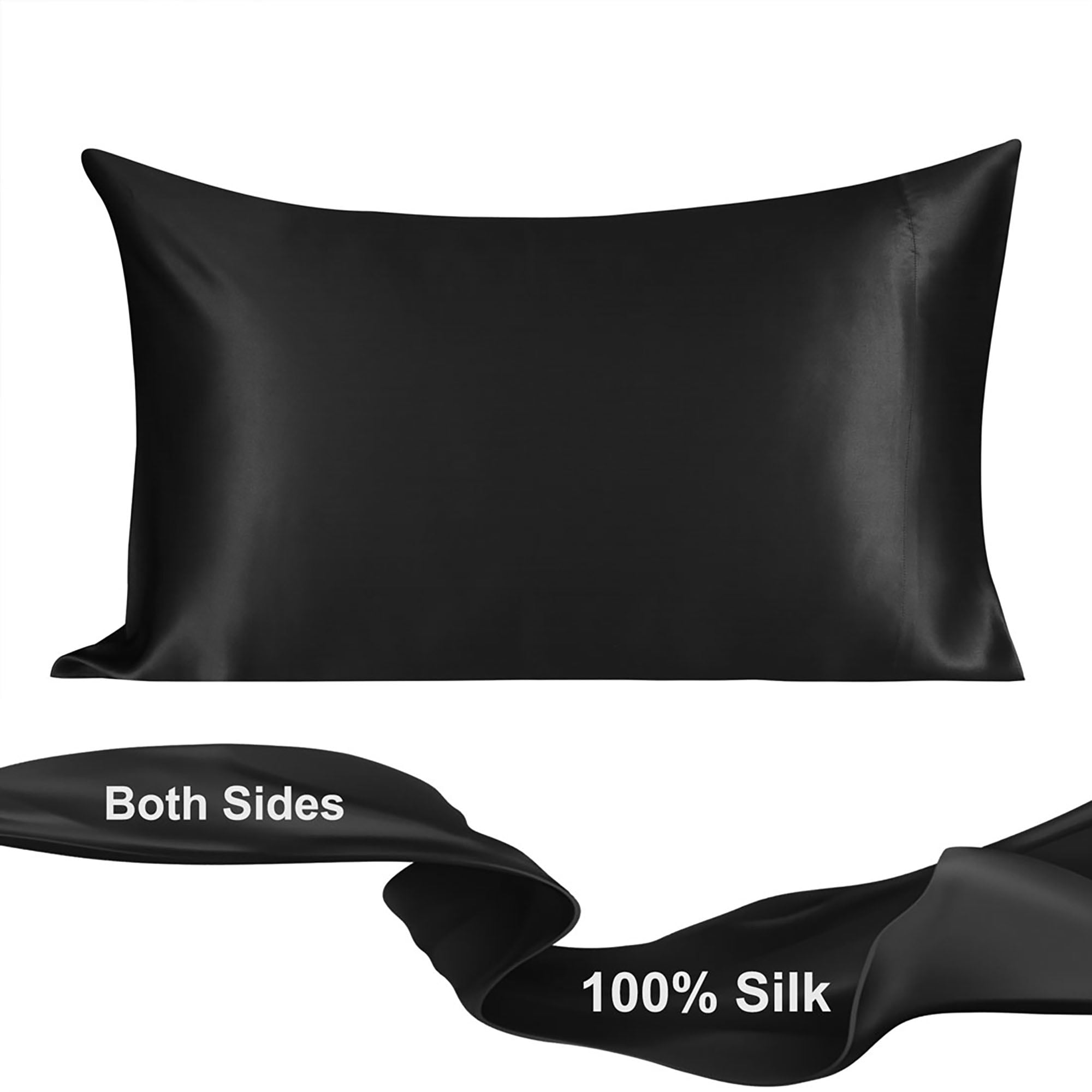 PiccoCasa 19 Momme Pure Silk Pillowcase with Envelope Closure, Standard Black