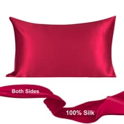 PiccoCasa 19 Momme Pure Silk Pillowcase with Envelope Closure, Standard Burgundy