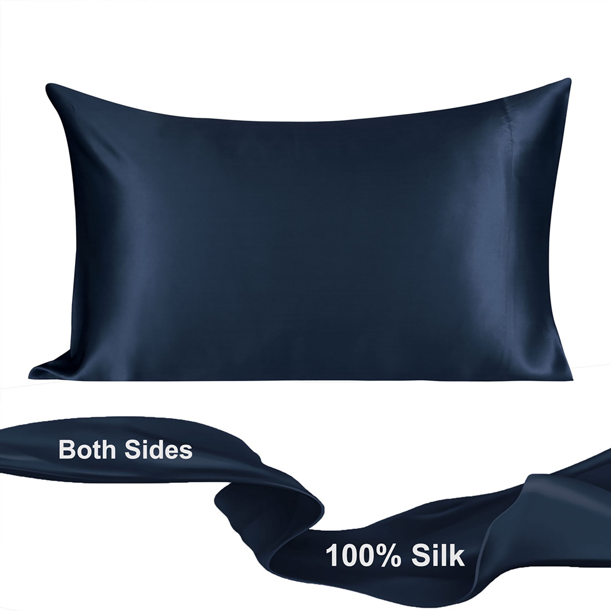 PiccoCasa 19 Momme Pure Silk Pillowcase with Envelope Closure, Standard Navy Blue