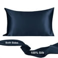 thumbnail image 1 of PiccoCasa 19 Momme Pure Silk Pillowcase with Envelope Closure, Standard Navy Blue, 1 of 7