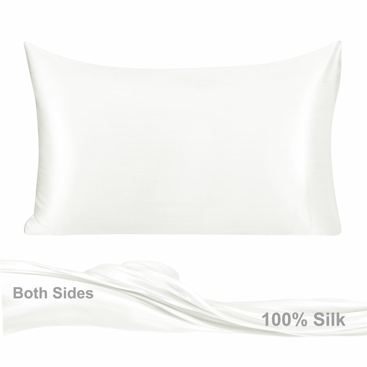PiccoCasa 19 Momme Pure Silk Pillowcase with Envelope Closure, Standard Pearl White