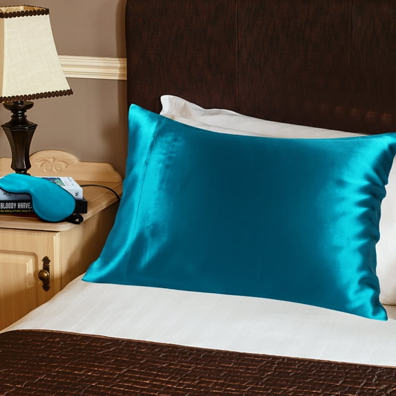 PiccoCasa 19 Momme Silk Pillowcase with Eye Cover Set Queen Peacock Blue