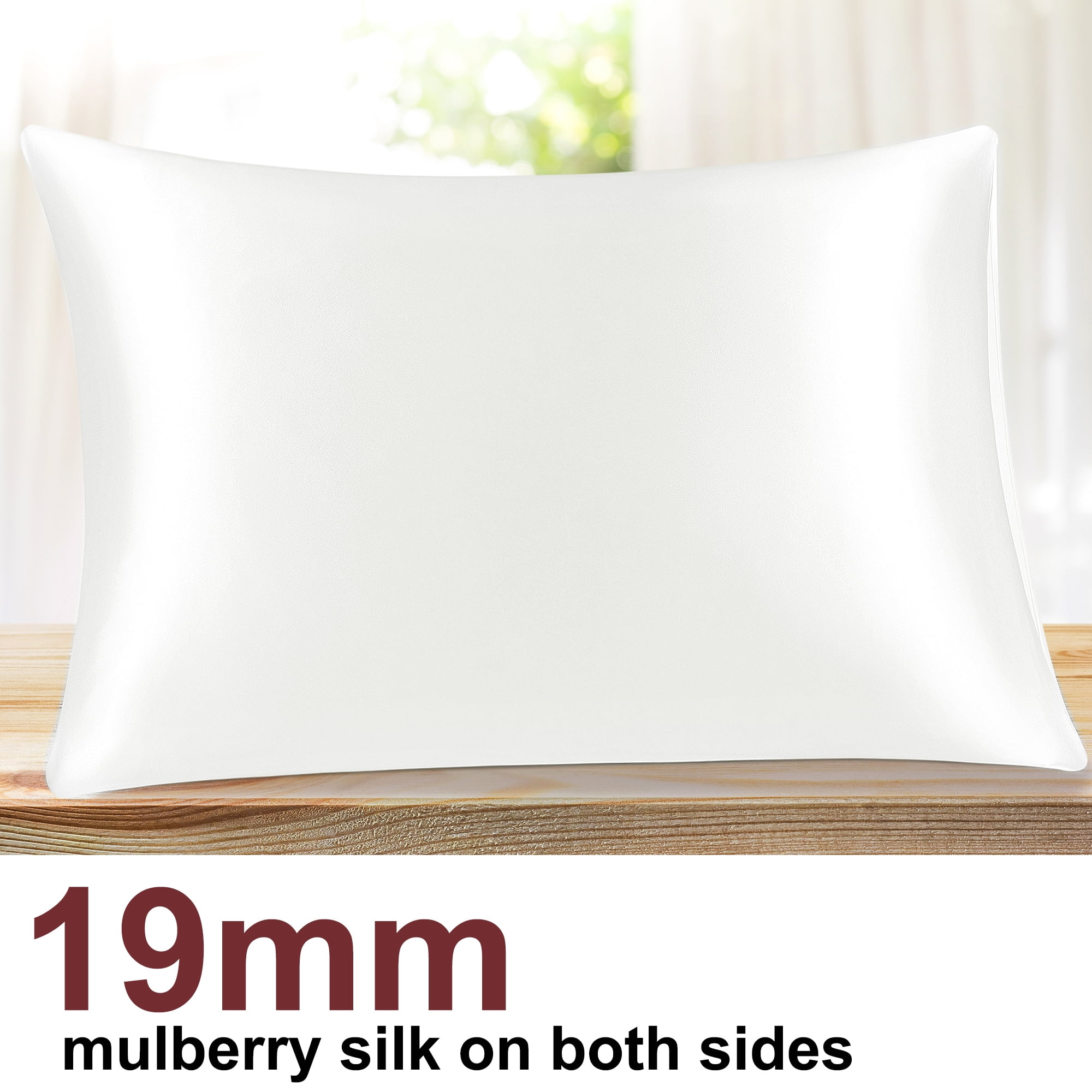 PiccoCasa 1Pc 19 Momme Silk Pillowcase with Envelope Closure Pure White King/20"x36"