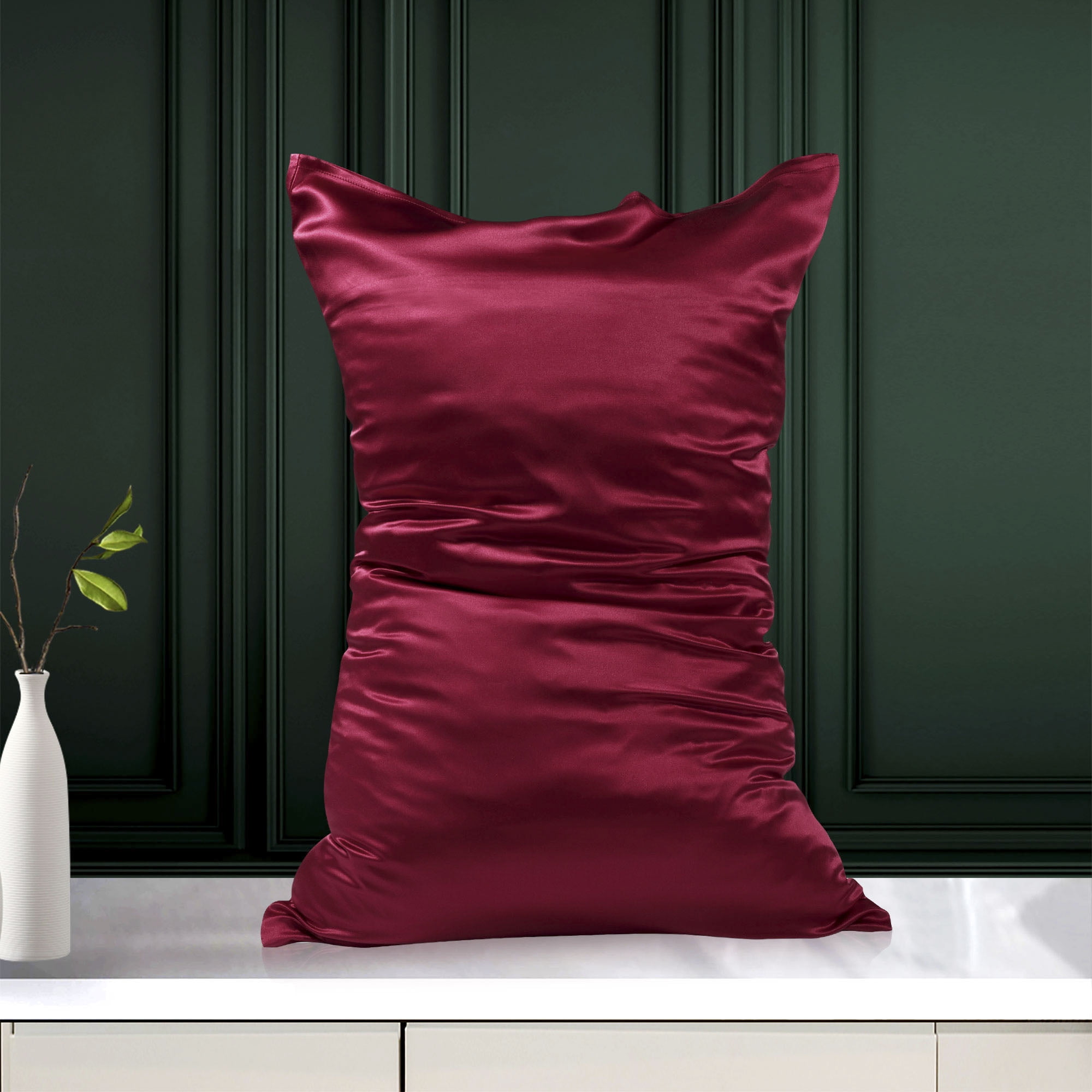 PiccoCasa 1Pc 19 Momme Silk Pillowcase with Envelope Closure Wine Red Travel/20"x14"