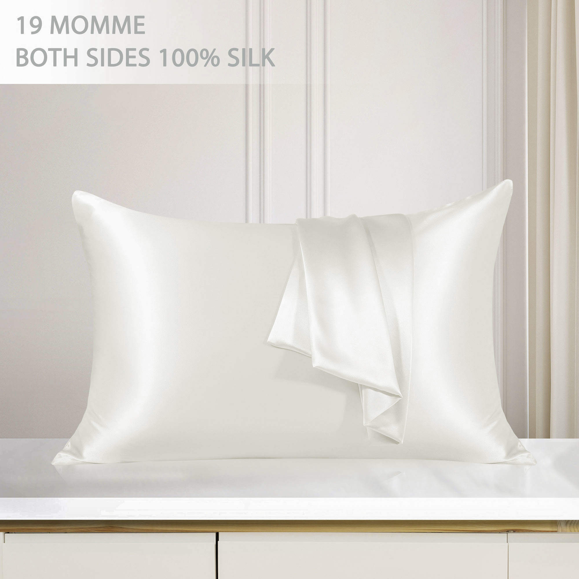 PiccoCasa 1Pc 19 Momme Silk Pillowcase with Hidden Zipper Pearl White King(20"x36") - image 1 of 6
