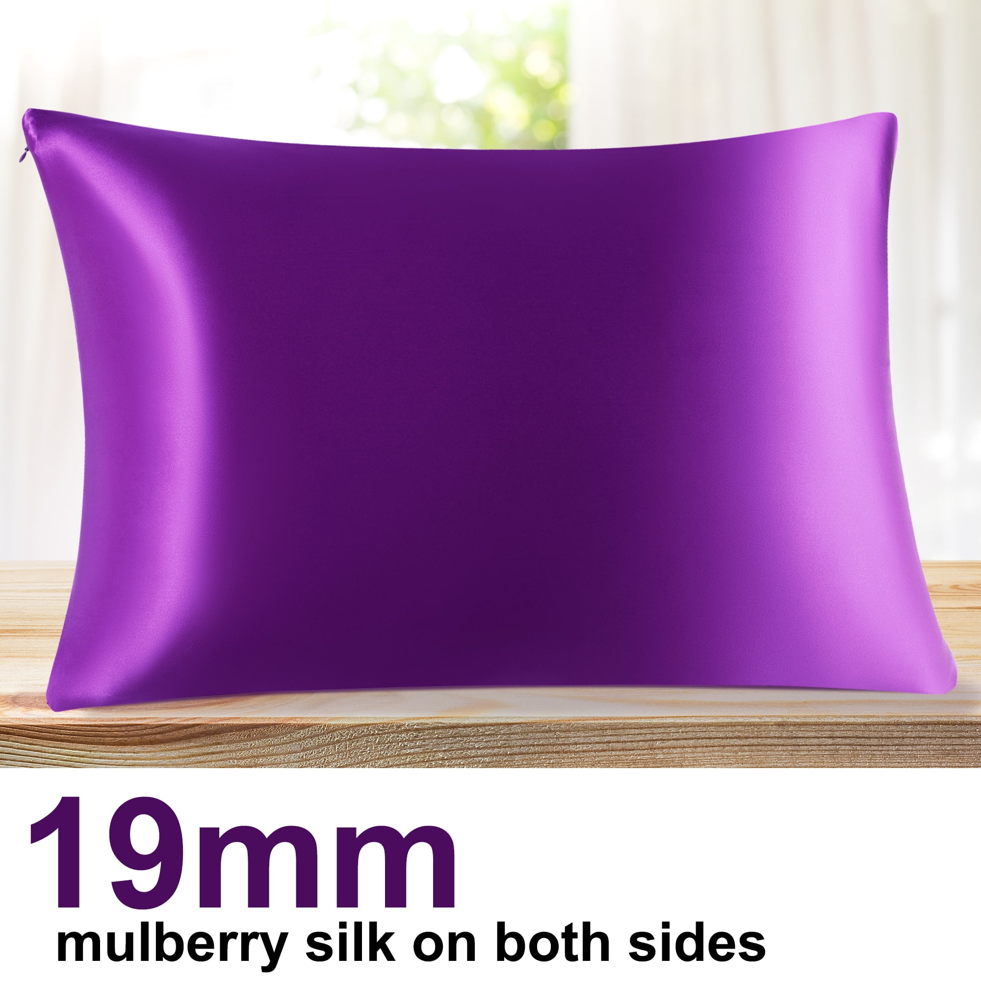 PiccoCasa 1Pc 19 Momme Silk Pillowcase with Hidden Zipper Purple