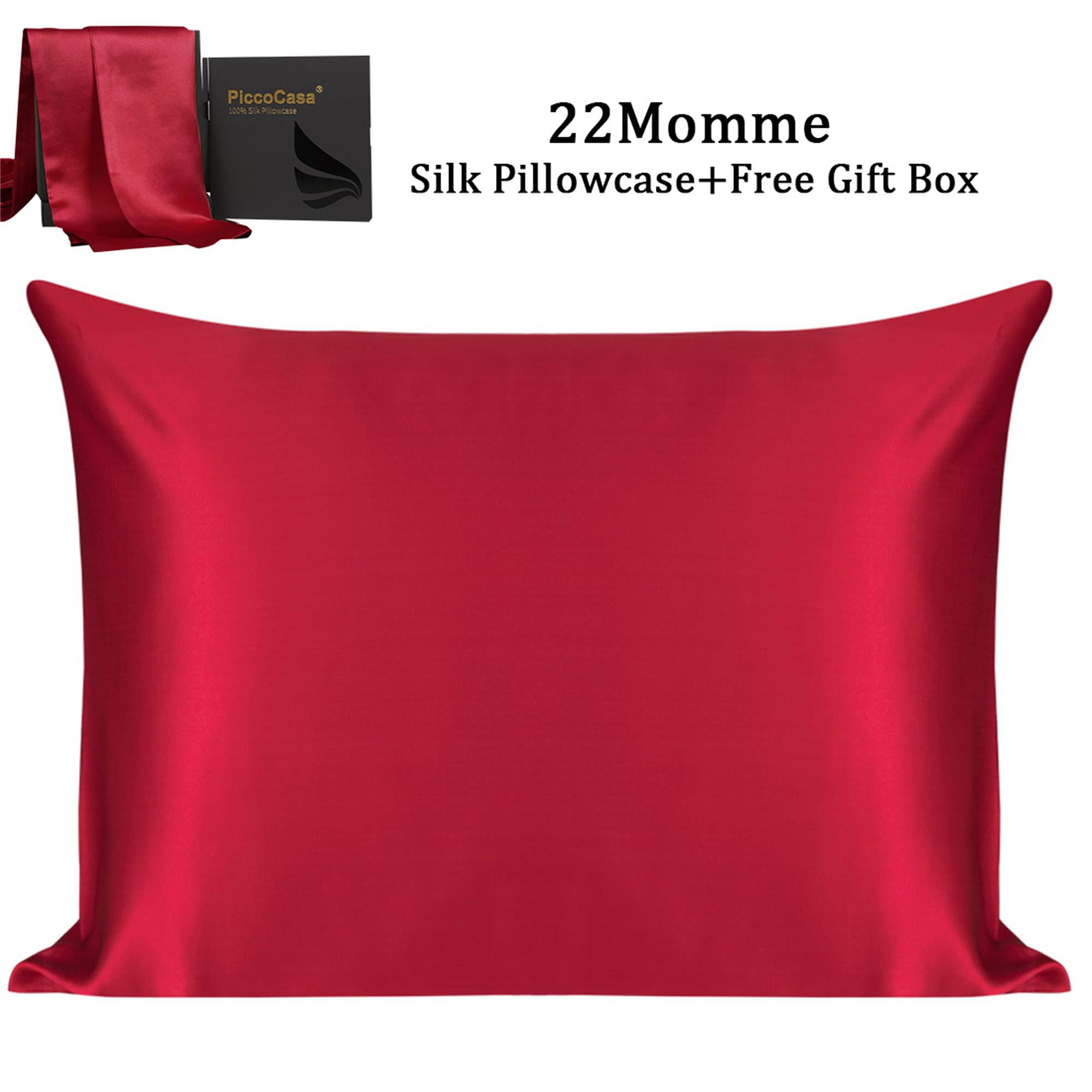 PiccoCasa 1Pc 22 Momme Pure Silk Pillowcase with Envelope Closure, Red