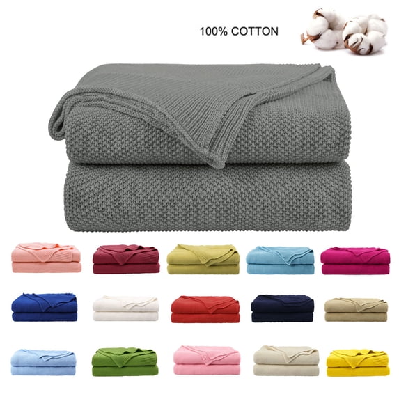 PiccoCasa 1Pcs Cotton Textured Solid Soft Decorative Knit Blanket Grey 50" x 70"