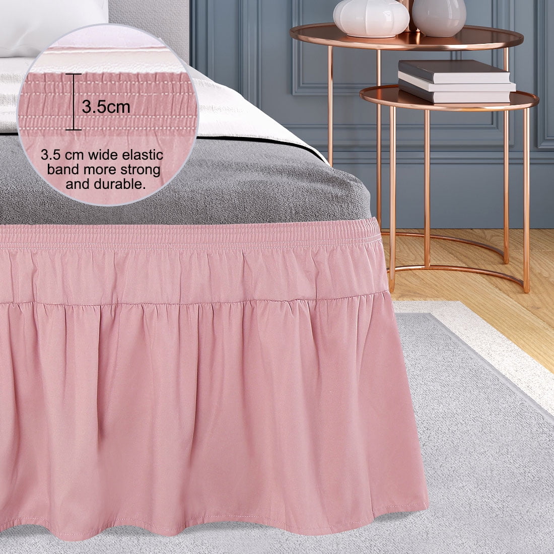 PiccoCasa 1Pcs Polyester Brushed Bed Skirt Elastic Dust Ruffles 16 Inch Drop Full Pink