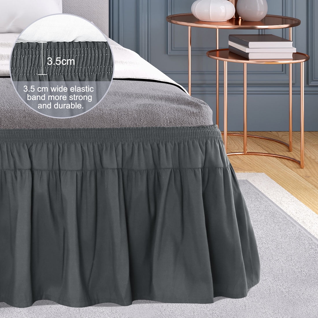 PiccoCasa 1Pcs Polyester Brushed Bed Skirt Elastic Dust Ruffles 16 Inch Drop King Dark Gray