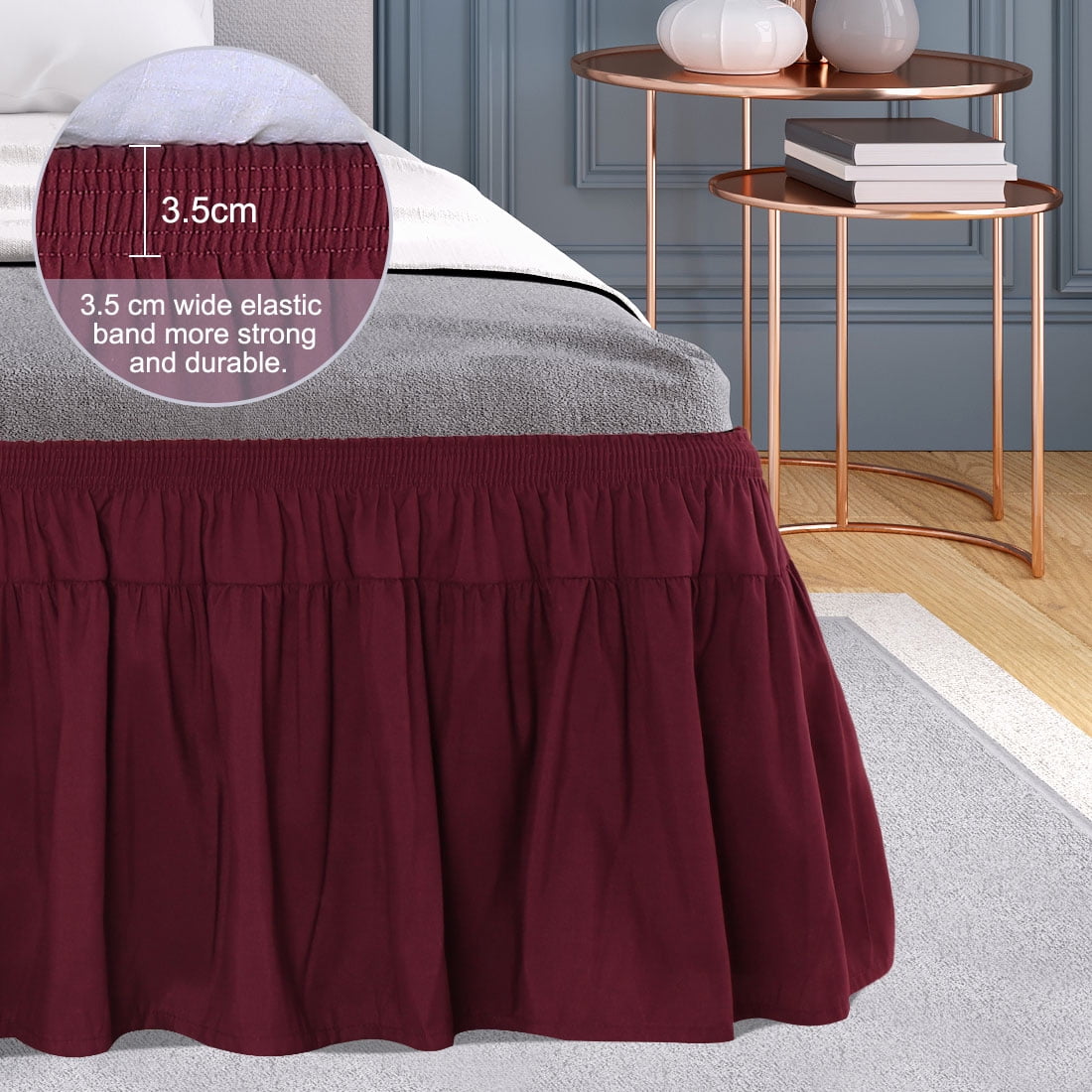 PiccoCasa 1Pcs Polyester Brushed Bed Skirt Elastic Dust Ruffles 16 Inch Drop Queen Burgundy