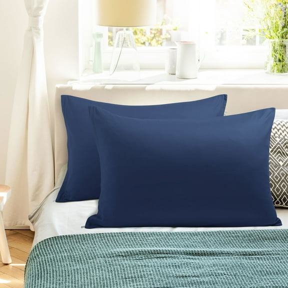 PiccoCasa 2 Pack Egyptian Cotton Pillowcases with Zipper Clourse Queen Navy Blue