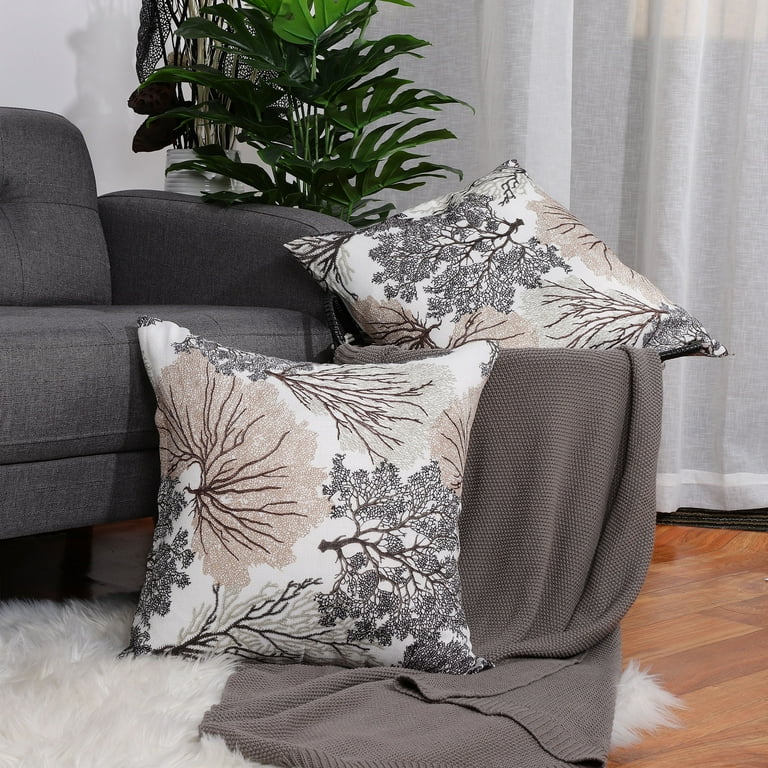 PiccoCasa 2 Pack Polyester Cushion Covers Floral Sofa Throw Pillowcases 18