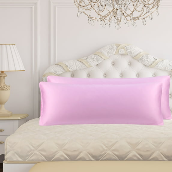 PiccoCasa 2 Pack Satin Body Long Pillowcases, Queen Light Pink